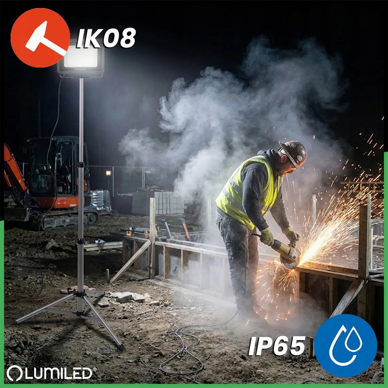 100W LED prožektorius ant stovo – darbo lempa su kištuku