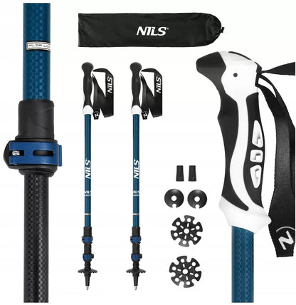 Nils Aliumininės Trekingo Lazdos TK8601 Mėlynos LENGVOS REGULIUOJAMOS 63-135cm