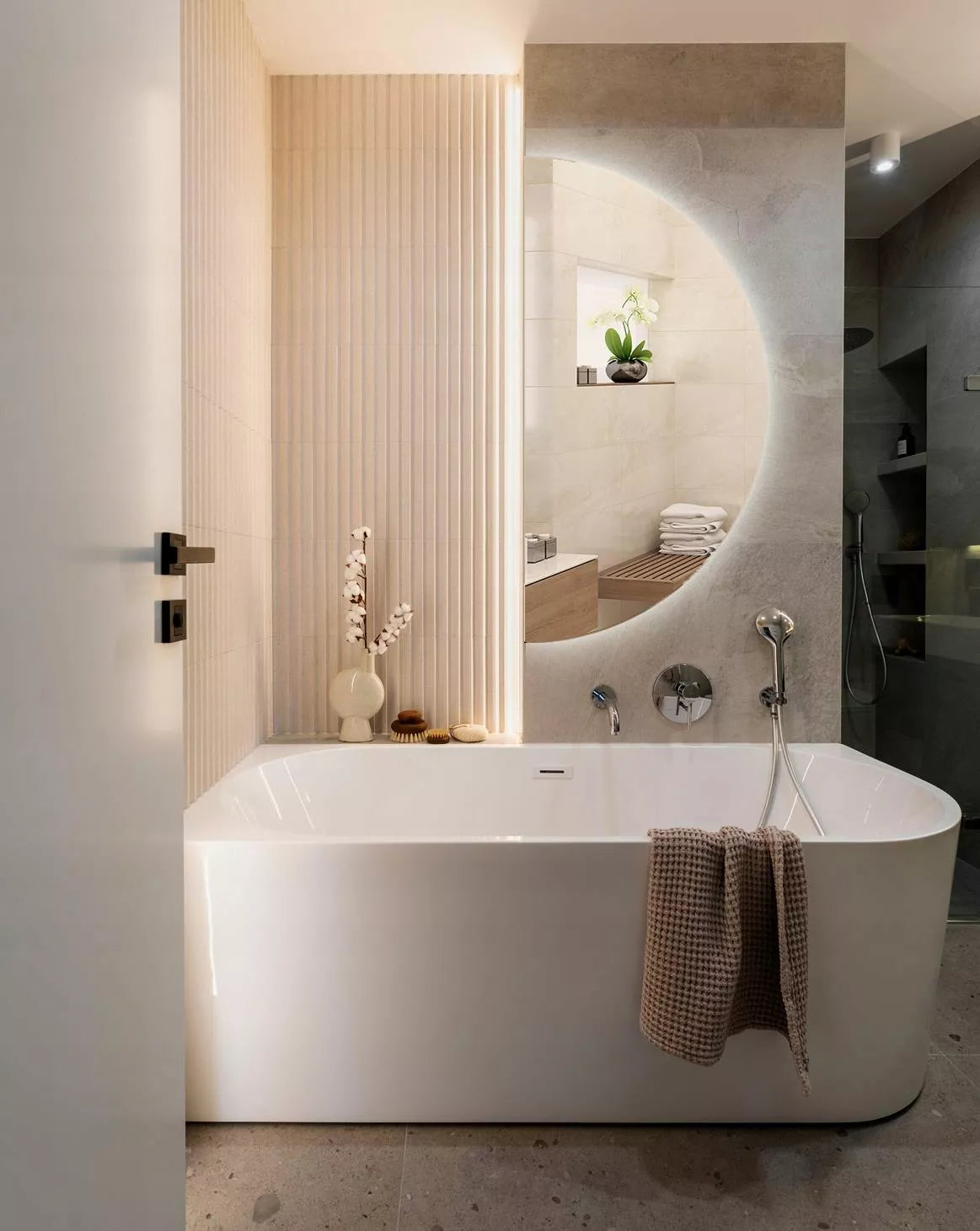 Modernus LED veidrodis svetainei, prieškambariui, pusapvalis, Loft stiliaus, dizaino