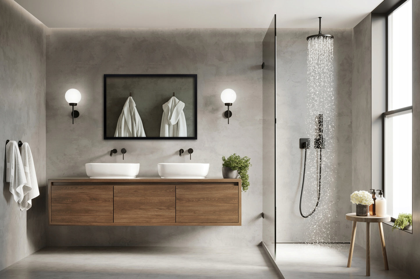 Modernus sieninis veidrodis su juodu rėmu 70x50 cm