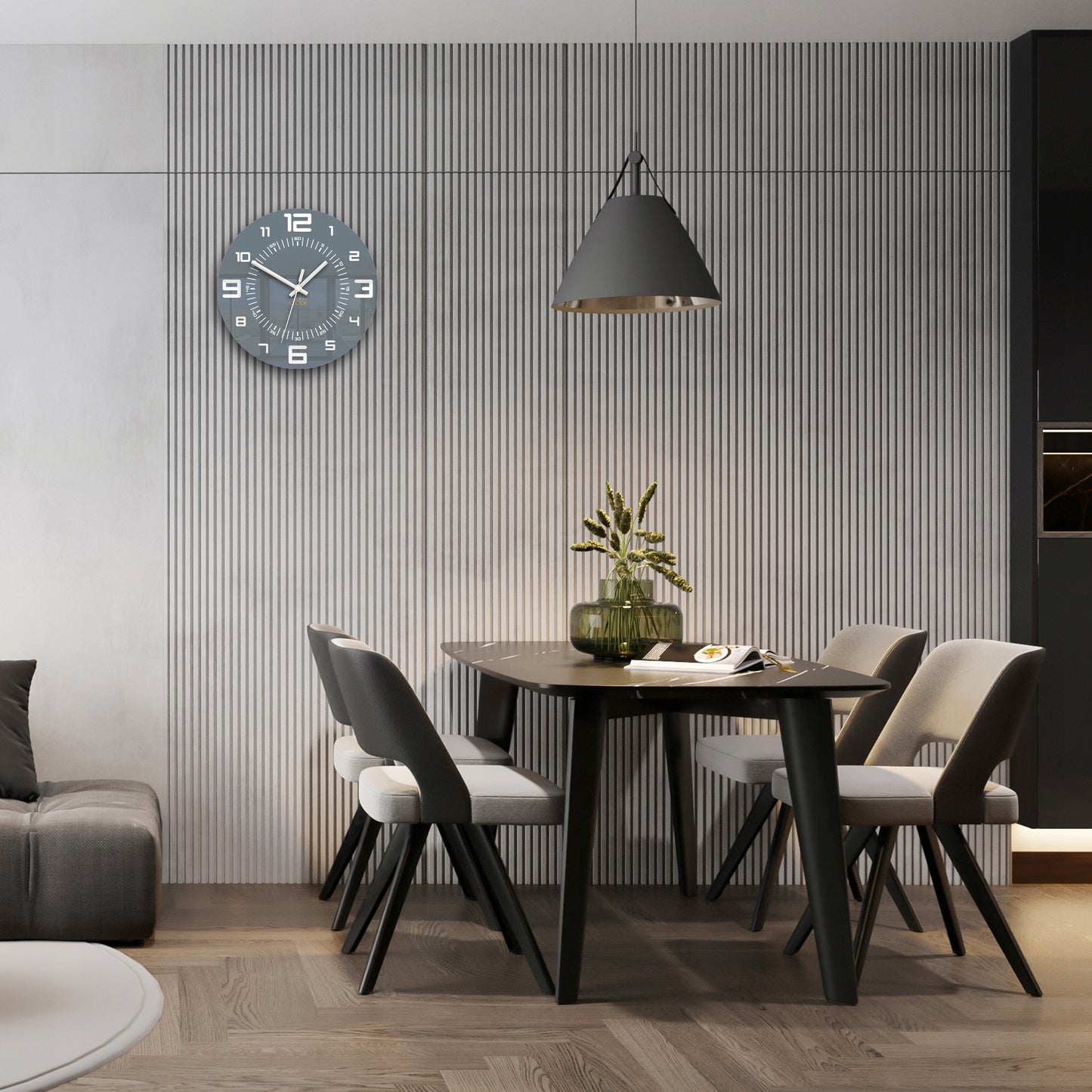 Modernus sieninis laikrodis Mars 28 cm – tylus mechanizmas, elegantiškas dizainas