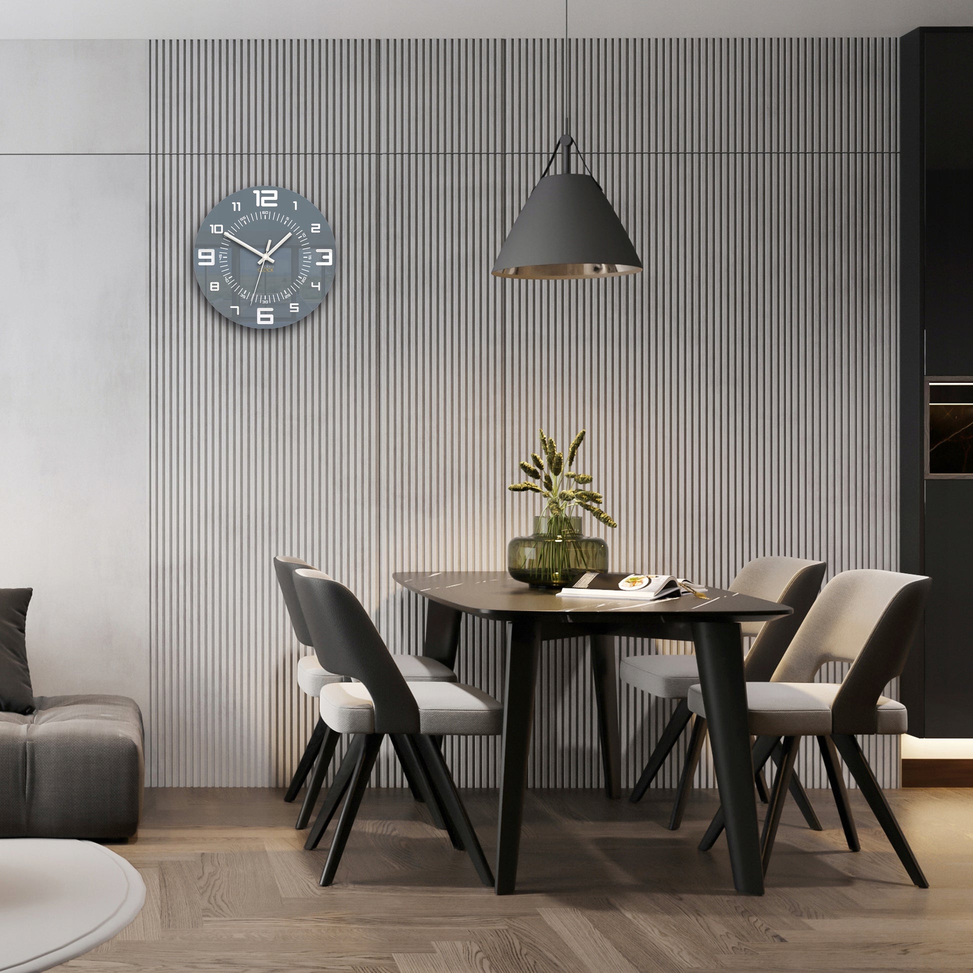 Modernus sieninis laikrodis Mars 28 cm – tylus mechanizmas, elegantiškas dizainas