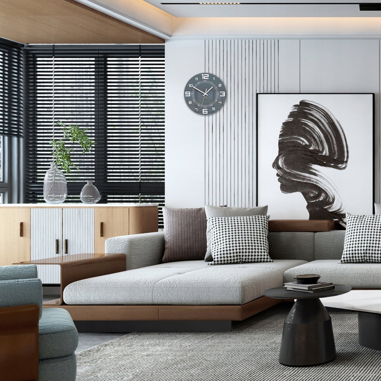 Modernus sieninis laikrodis Mars 28 cm – tylus mechanizmas, elegantiškas dizainas