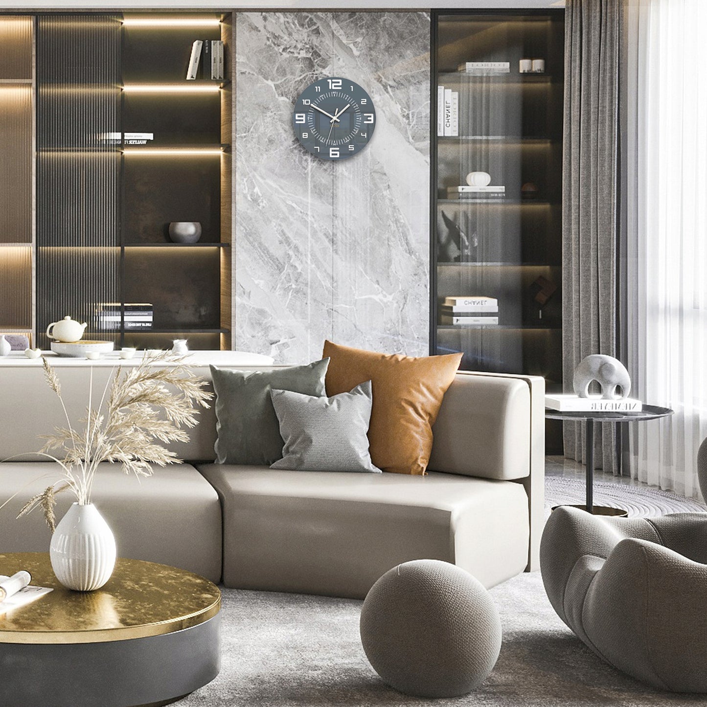 Modernus sieninis laikrodis Mars 28 cm – tylus mechanizmas, elegantiškas dizainas