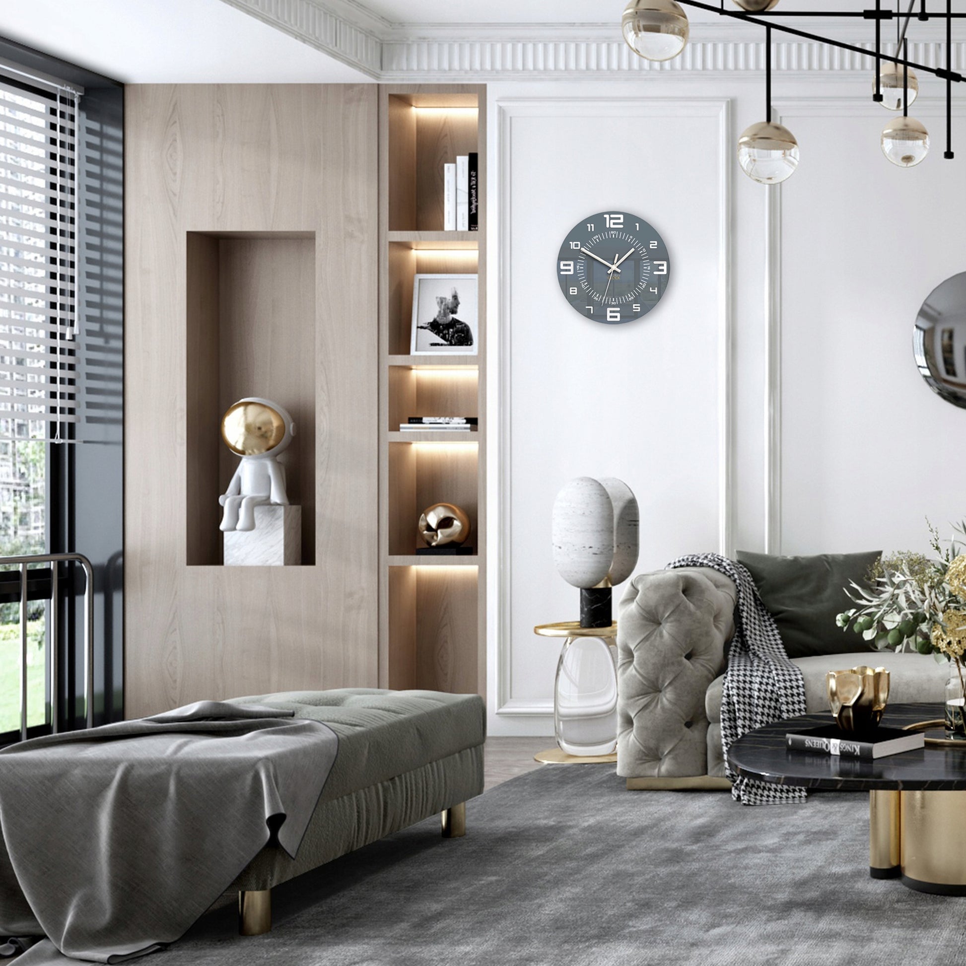 Modernus sieninis laikrodis Mars 28 cm – tylus mechanizmas, elegantiškas dizainas