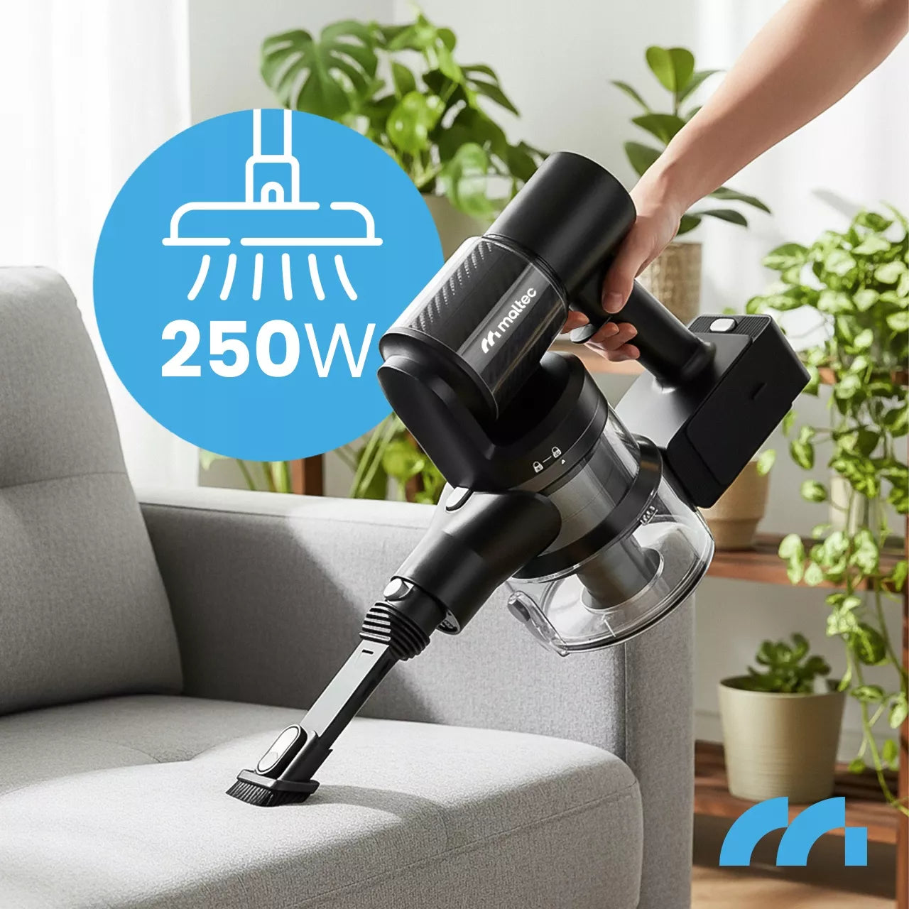Belaidis vertikalus dulkių siurblys be maišelio, elektrinis šepetys, LED, 3in1, 250W