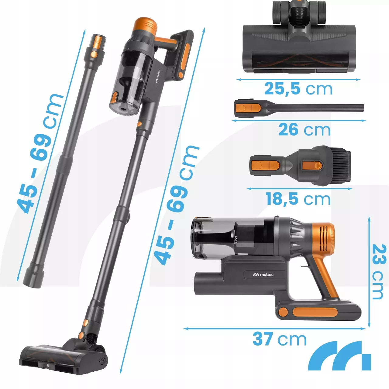 Belaidis vertikalus dulkių siurblys MalTec PRO4000, 3-in-1, 500W