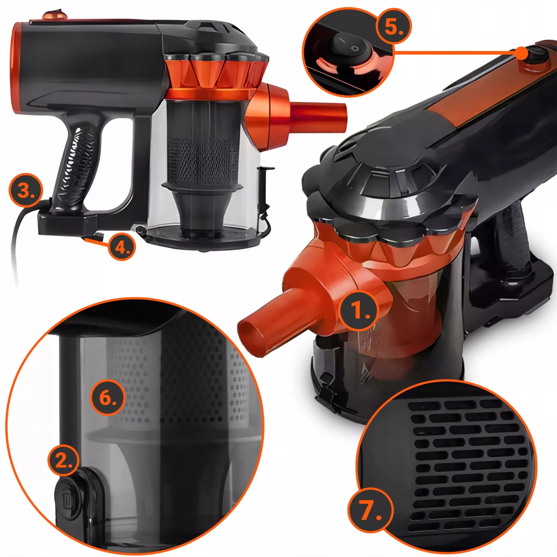 RETOO vertikalus rankinis cikloninis dulkių siurblys, bemaišis, galingas 650W, 5 viename, patogus, laidas 5m