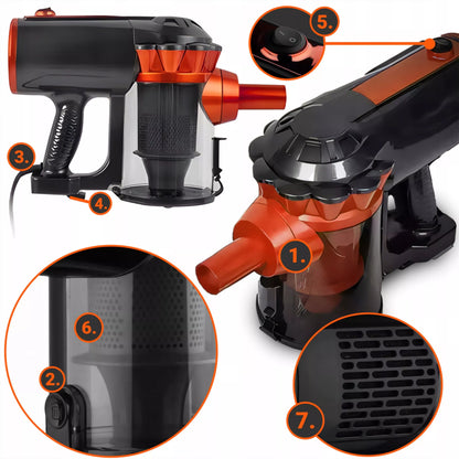 RETOO vertikalus rankinis cikloninis dulkių siurblys, bemaišis, galingas 650W, 5 viename, patogus, laidas 5m