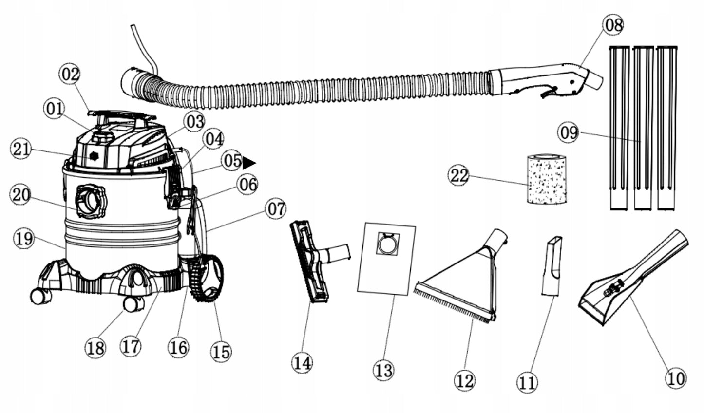 Pramoninis skalbiamasis dulkių siurblys, galingas, 2300W, 20L, apmušalų ir kilimų plovimui