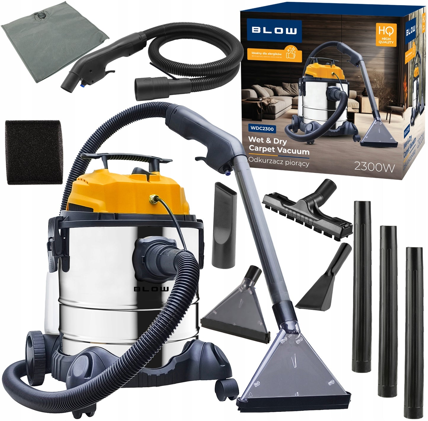 Pramoninis skalbiamasis dulkių siurblys, galingas, 2300W, 20L, apmušalų ir kilimų plovimui