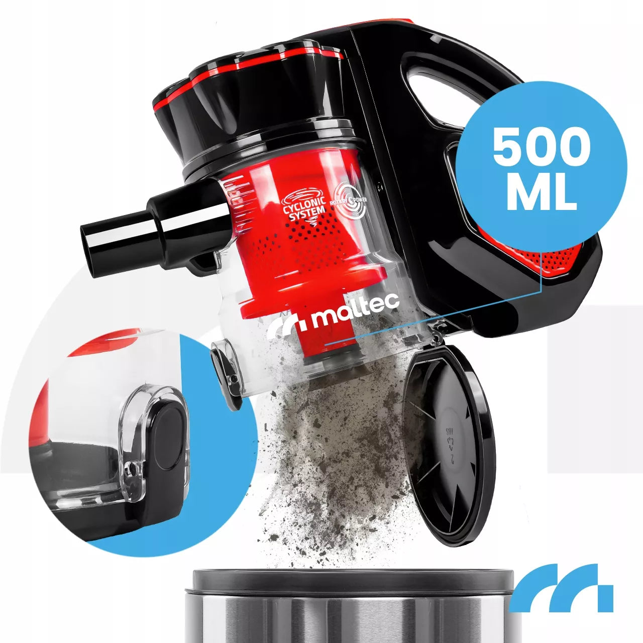 Rankinis vertikalus cikloninis dulkių siurblys be maišelio 600W 5 viename – mažas, galingas ir lengvas