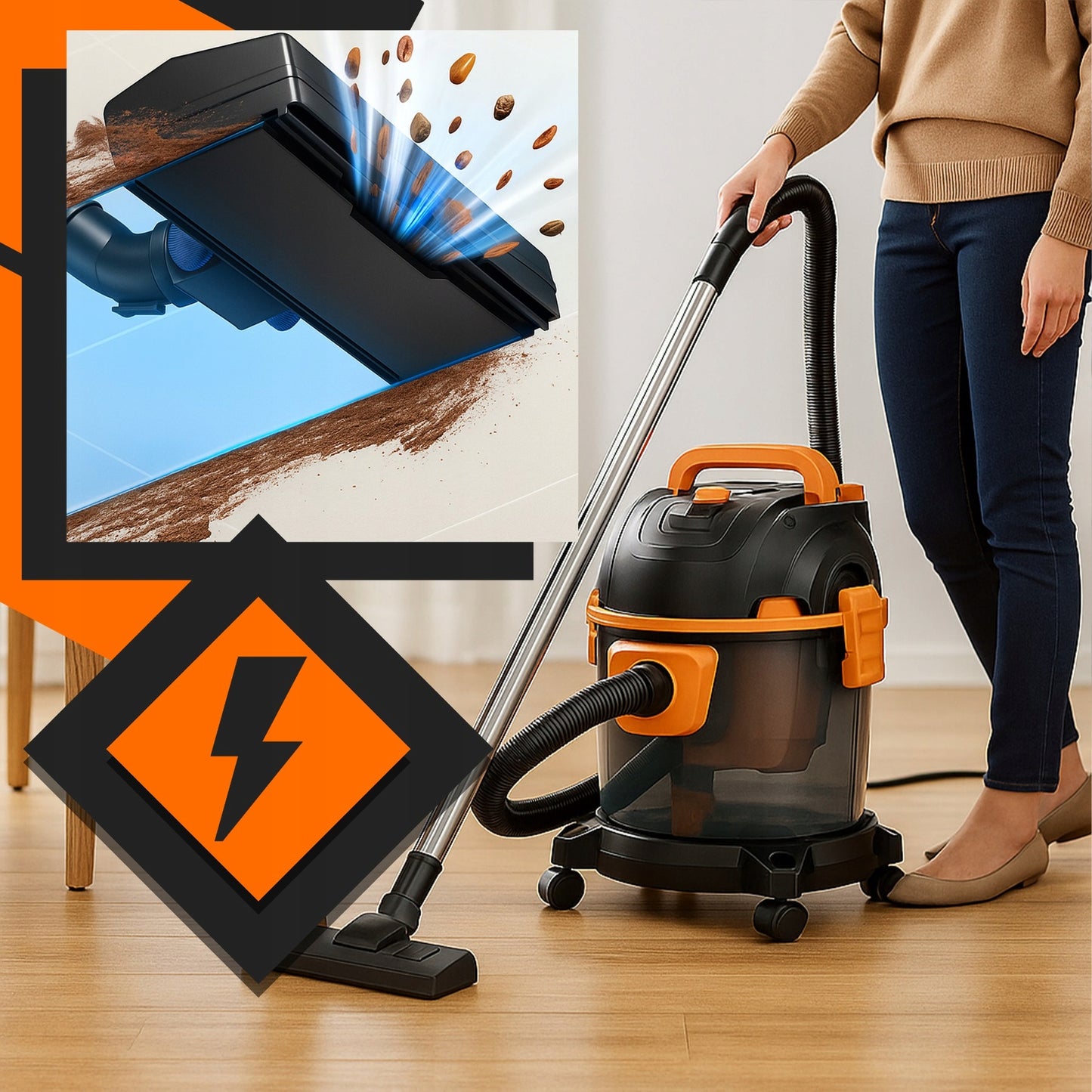 UNIVERSALUS BE MAIŠELIO PRAMONINIS SIURBLYS, 2200W, 4v1, 25L TALPA