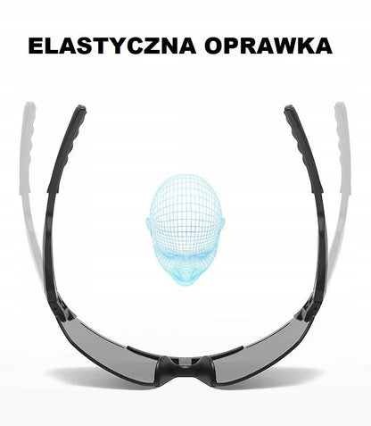 Sportiniai akiniai nuo saulės Elastingi UV400 filtras Veidrodiniai + dėklas