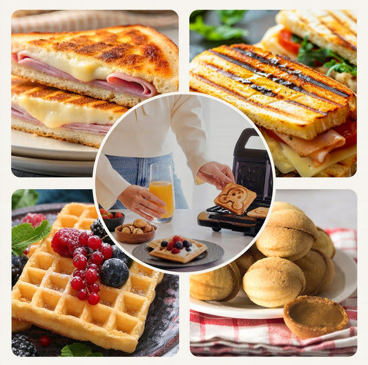 Panini grilis, skrudintuvas, grilis, vaflių keptuvė, riešutų formelių keptuvė 6-in-1, 5 plokštelės, 800W