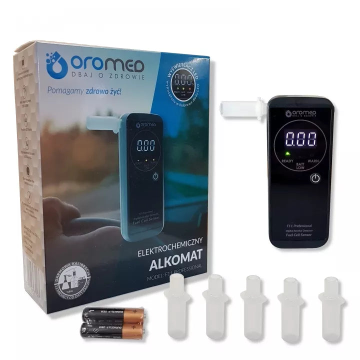 OROMED F11 Elektrocheminis alkotesteris, tikslus + kandikliai + 12 mėn. kalibracija