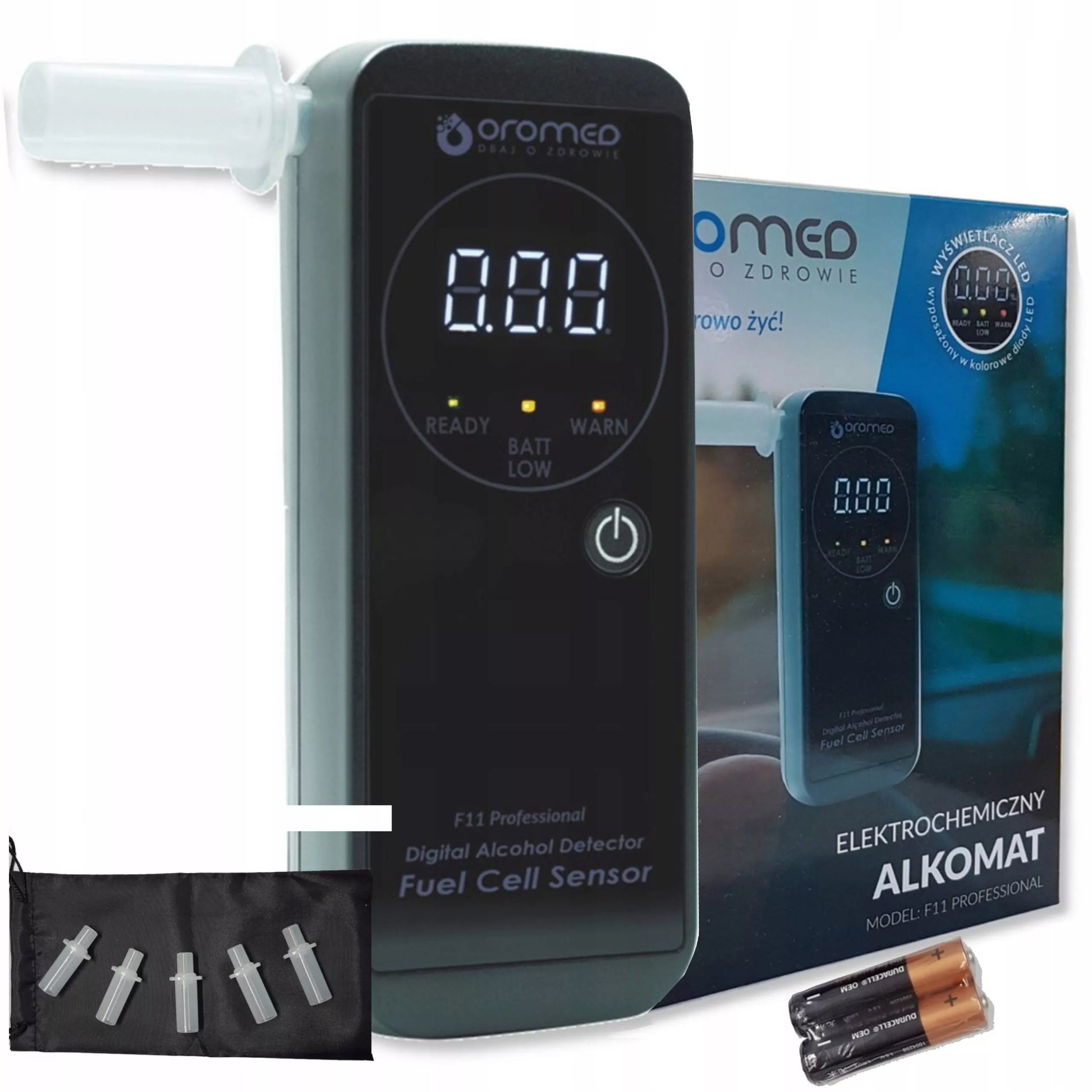 OROMED F11 Elektrocheminis alkotesteris, tikslus + kandikliai + 12 mėn. kalibracija
