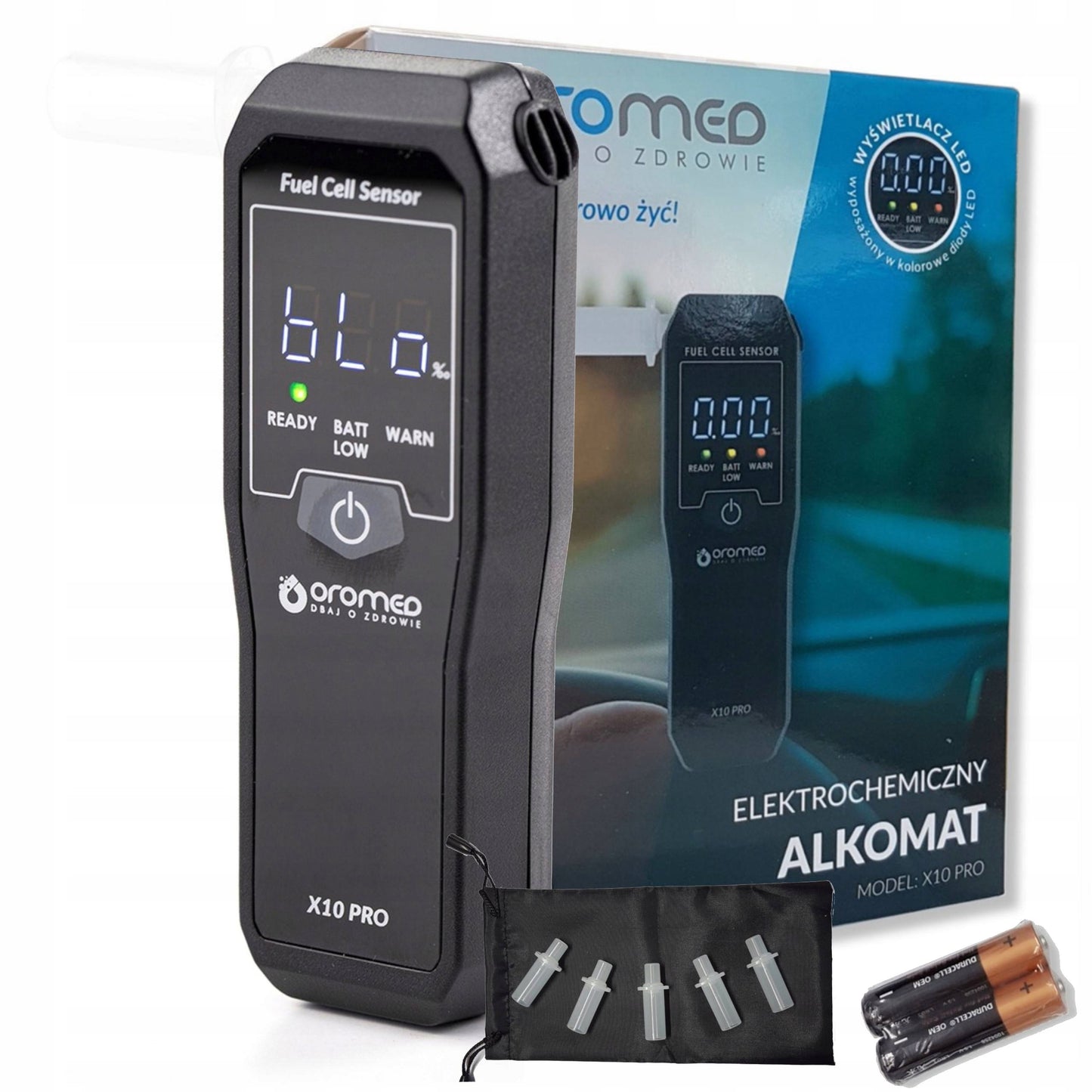 OROMED X10 Elektrocheminis alkoholio tikrintuvas Tikslus + Antgaliai + Kalibravimas 12 mėn.