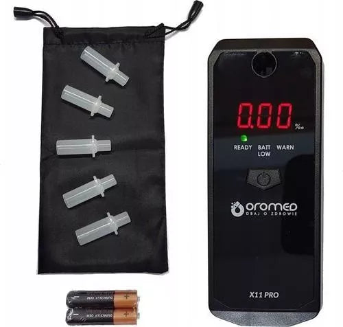 OROMED X11 PRO Elektrocheminis tikslus alkoholio matuoklis + pūstukai + kalibravimas 12 mėn.