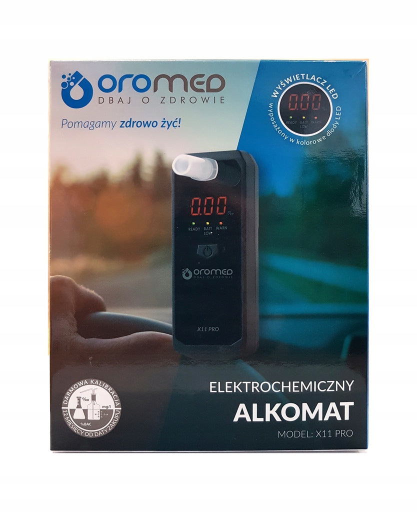 OROMED X11 PRO Elektrocheminis tikslus alkoholio matuoklis + pūstukai + kalibravimas 12 mėn.