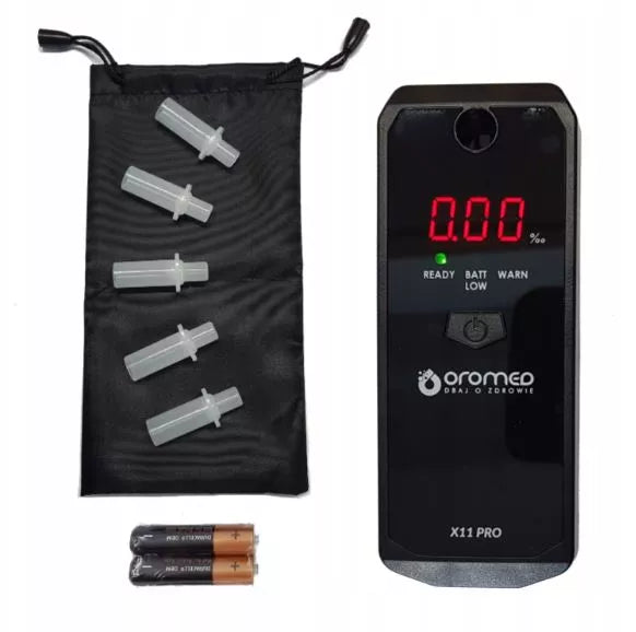OROMED X11 PRO Elektrocheminis tikslus alkoholio matuoklis + pūstukai + kalibravimas 12 mėn.