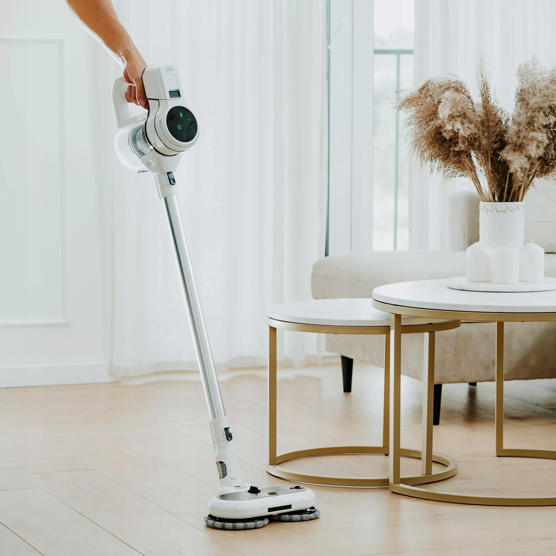 Belaidis vertikalus dulkių siurblys 2 viename su moppavimo funkcija kietoms grindims LED buitinė technika