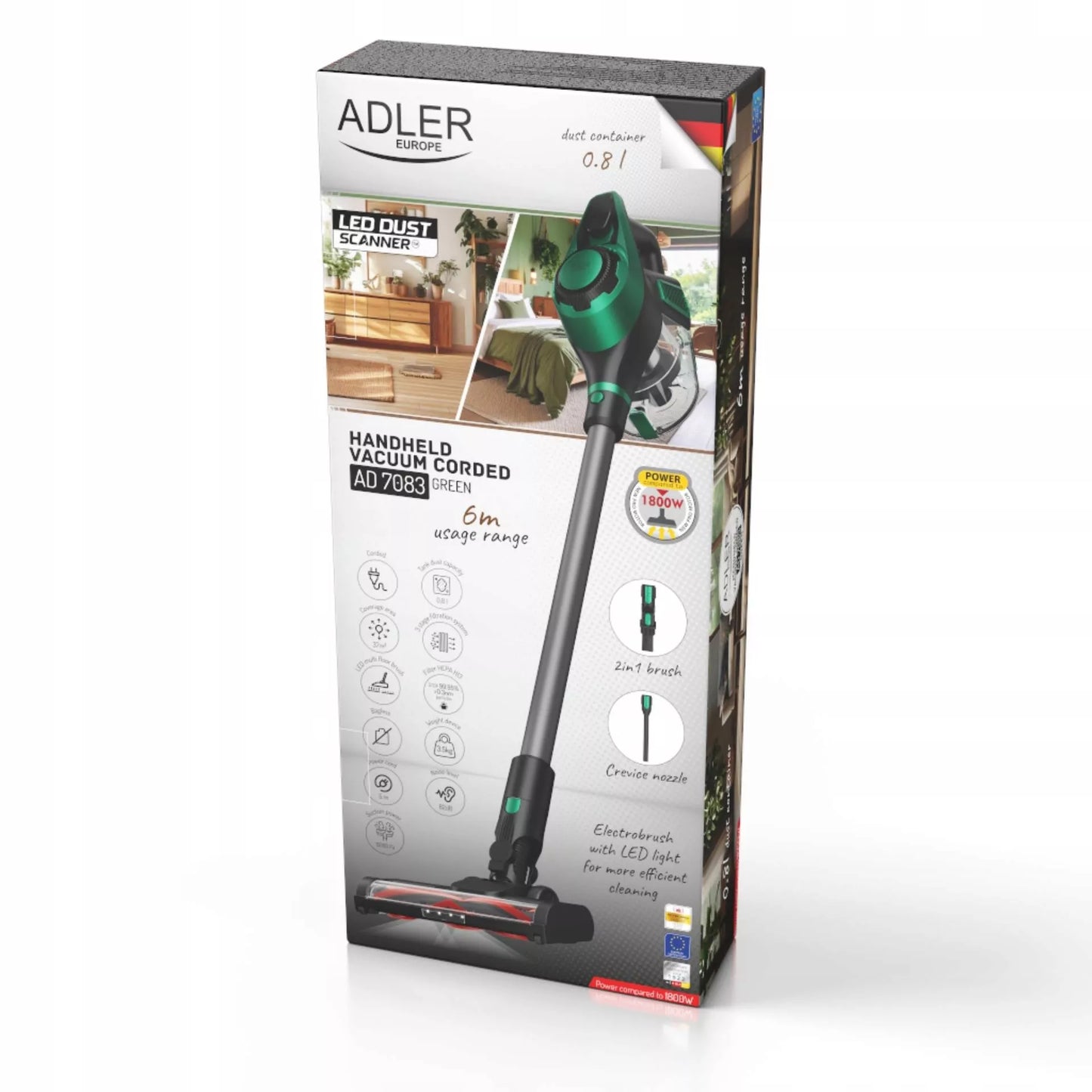 Laidinis vertikalus dulkių siurblys Adler AD 7083, 700W, HEPA 13, LED
