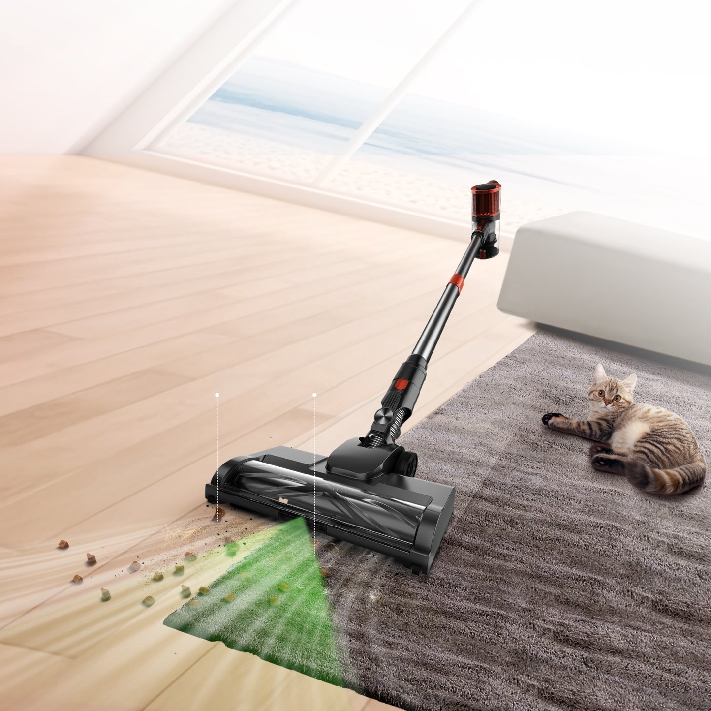 Vertikalus belaidis dulkių siurblys JIGOO C200 23Kpa 72dB 40Min 1.2L LED 350W