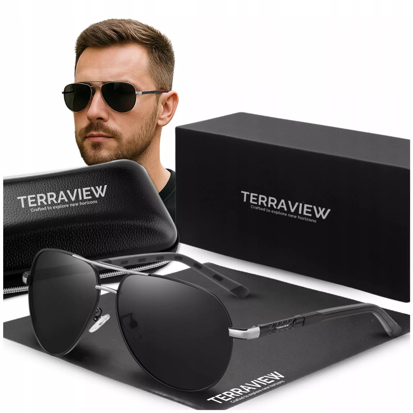 Vyriški poliarizuoti akiniai nuo saulės "Terraview" Pilotų stiliaus, UV400 filtras