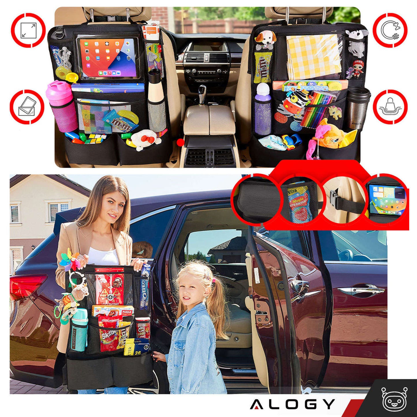 Automobilinis organizatorius ant galinės sėdynės apsauga tinklelis rinkinys [2 vnt.]