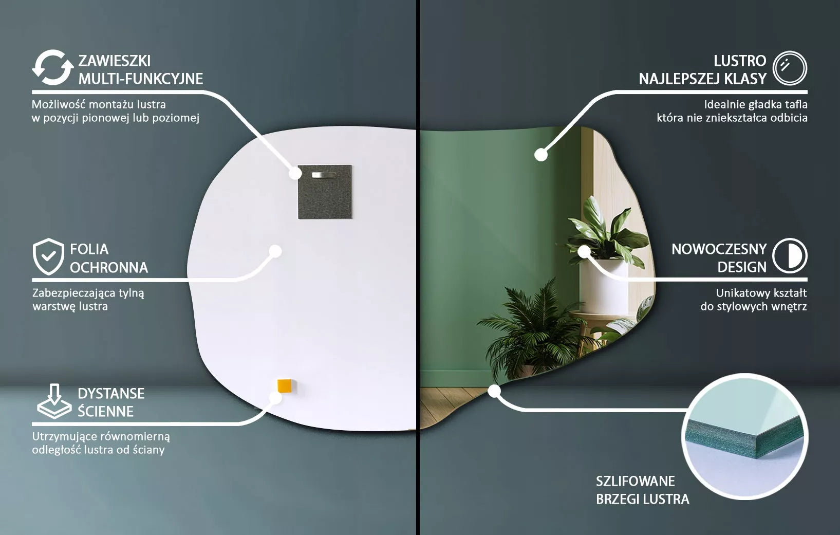 Dekoratyvinis sieninis veidrodis Loft Boho Premium šlifuotas Makiažui, Vonios kambariui, Svetainei