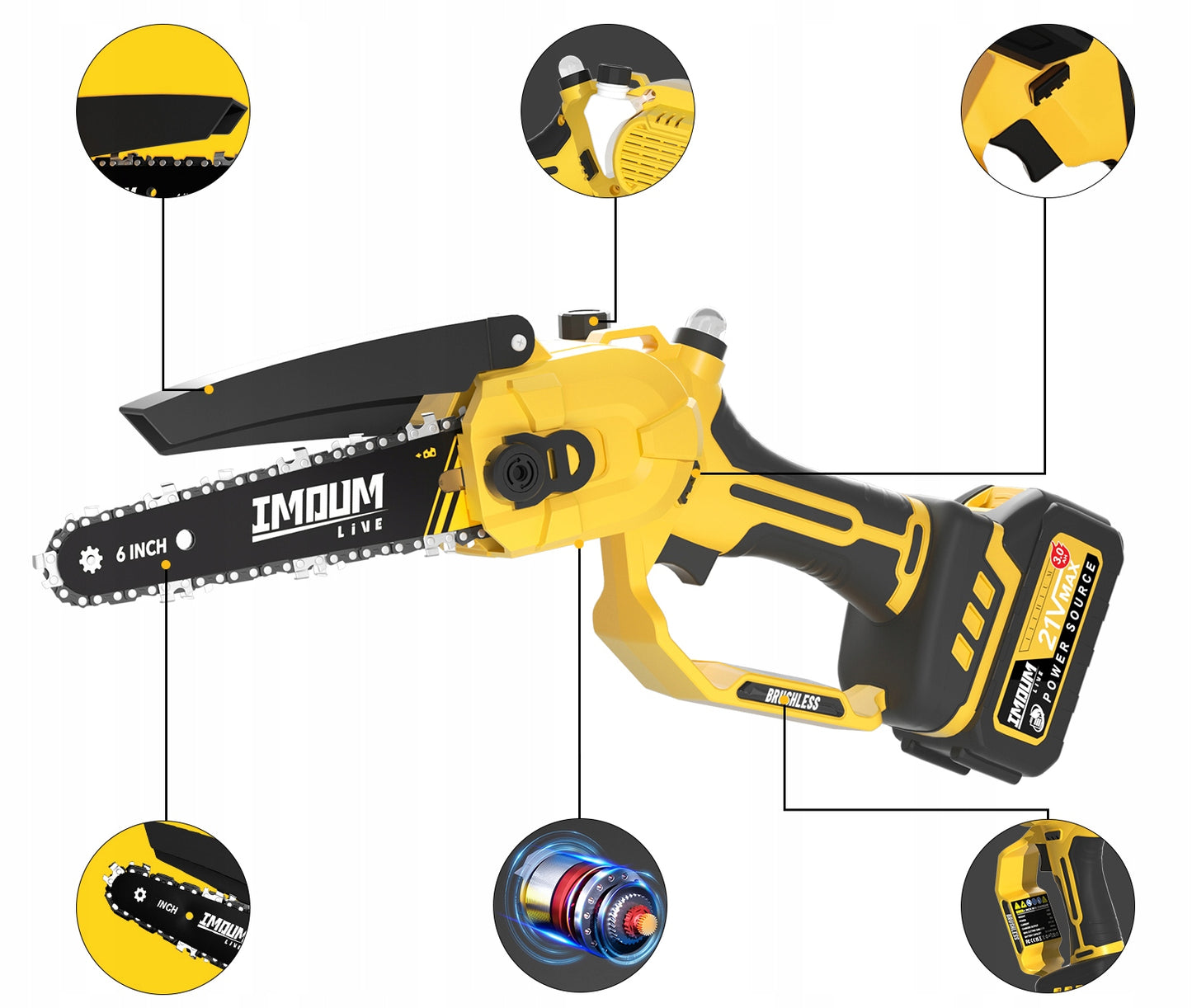 Akumuliatorinis grandininis pjūklas PRO 6" 2 AKU + DĖKLAS GALINGAS IMOUM