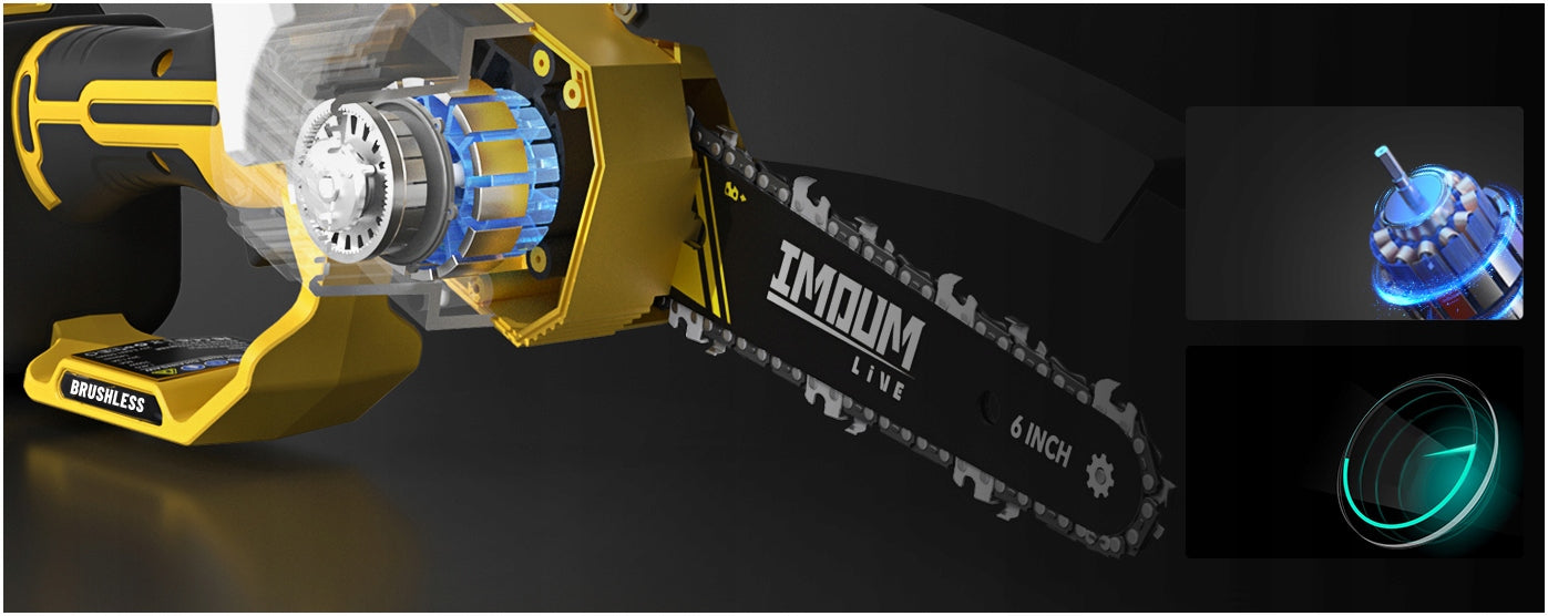 Akumuliatorinis grandininis pjūklas PRO 6" 2 AKU + DĖKLAS GALINGAS IMOUM