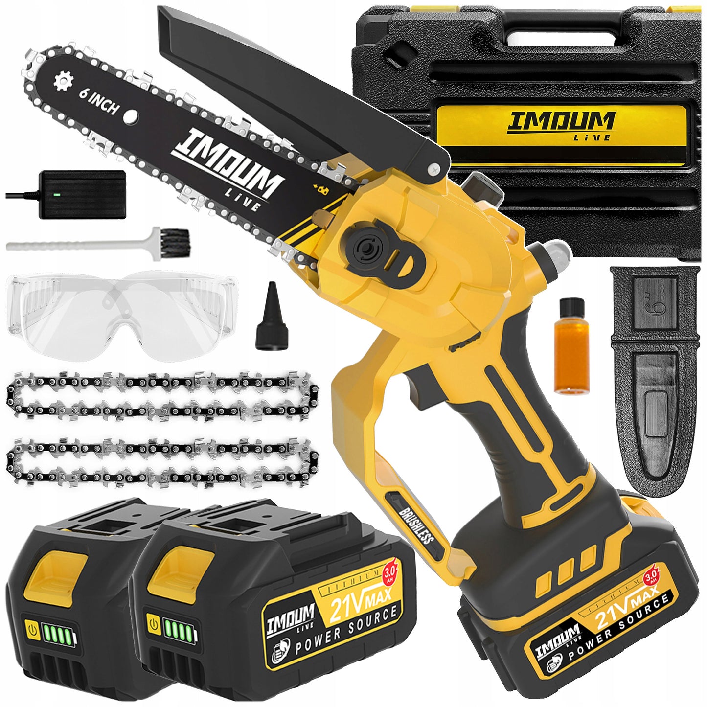 Akumuliatorinis grandininis pjūklas PRO 6" 2 AKU + DĖKLAS GALINGAS IMOUM