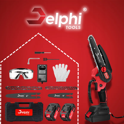 Akumuliatorinis bešepetėlinis grandininis pjūklas 6" 2xAKU 21V Šakų pjūklas