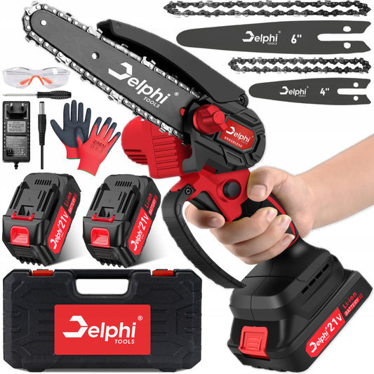 Akumuliatorinis bešepetėlinis grandininis pjūklas 6" 2xAKU 21V Šakų pjūklas