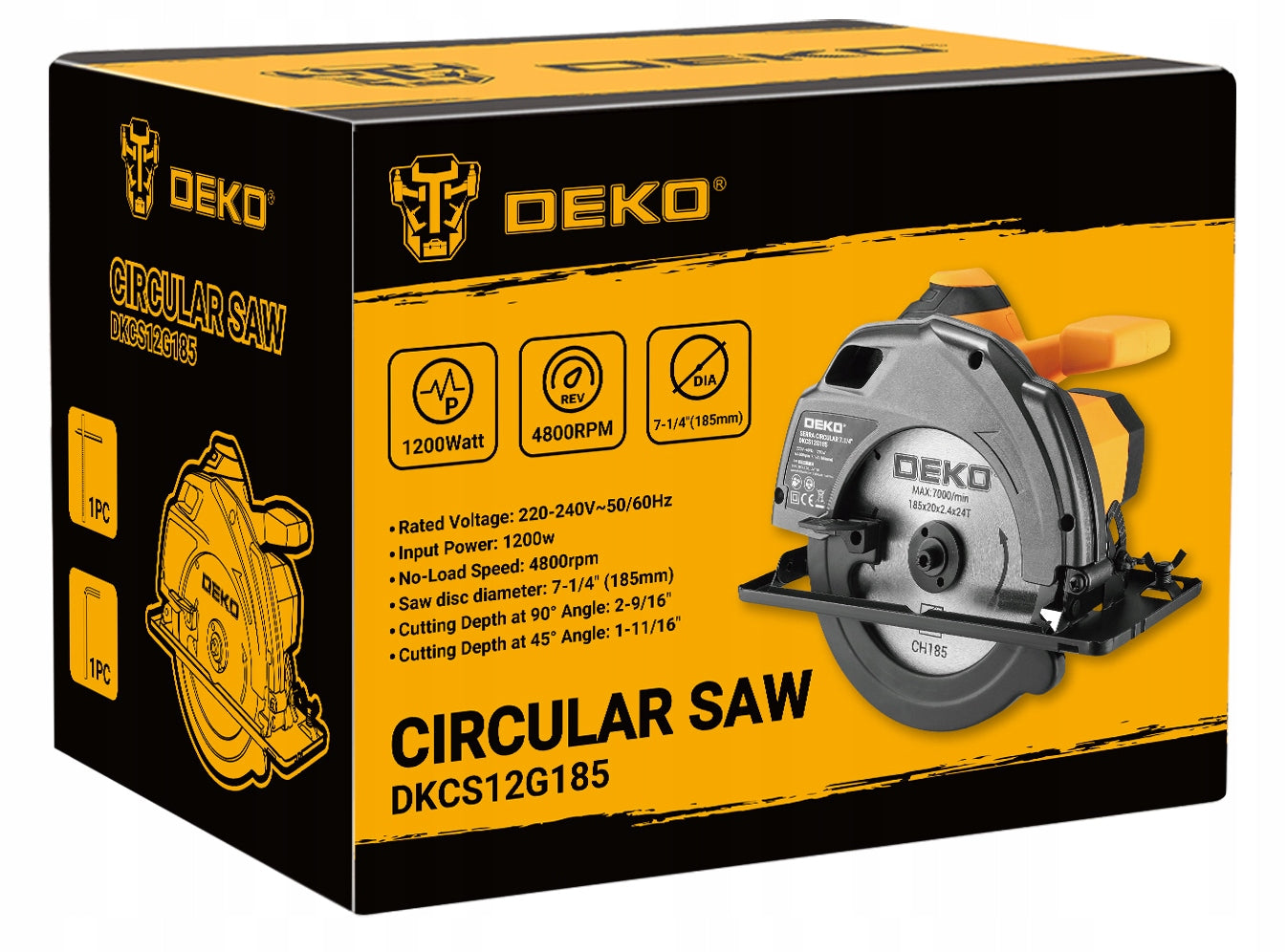 Rankinis diskinis medžio pjūklas 1200W, diskas 185mm DEKO