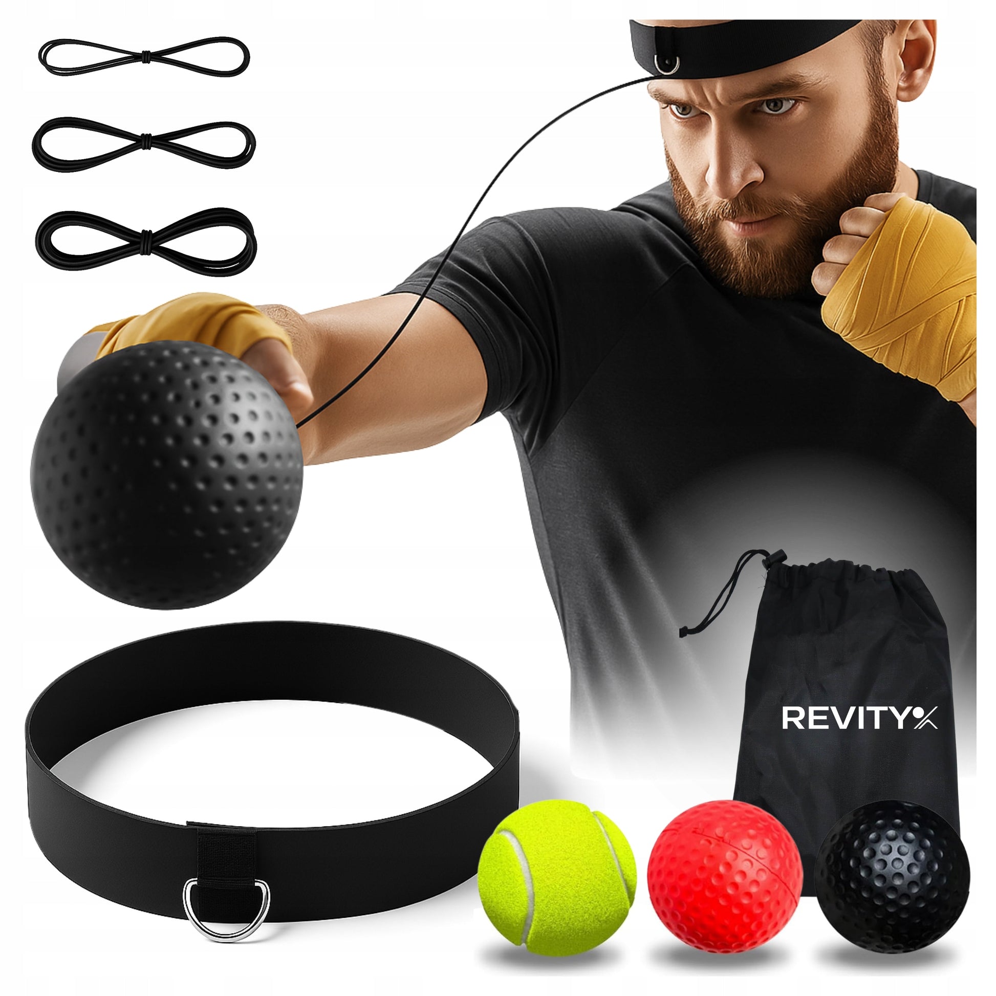 Reflekso kamuolys ant galvos bokso treniruočių rinkinys REFLEX BALL 3 vnt.