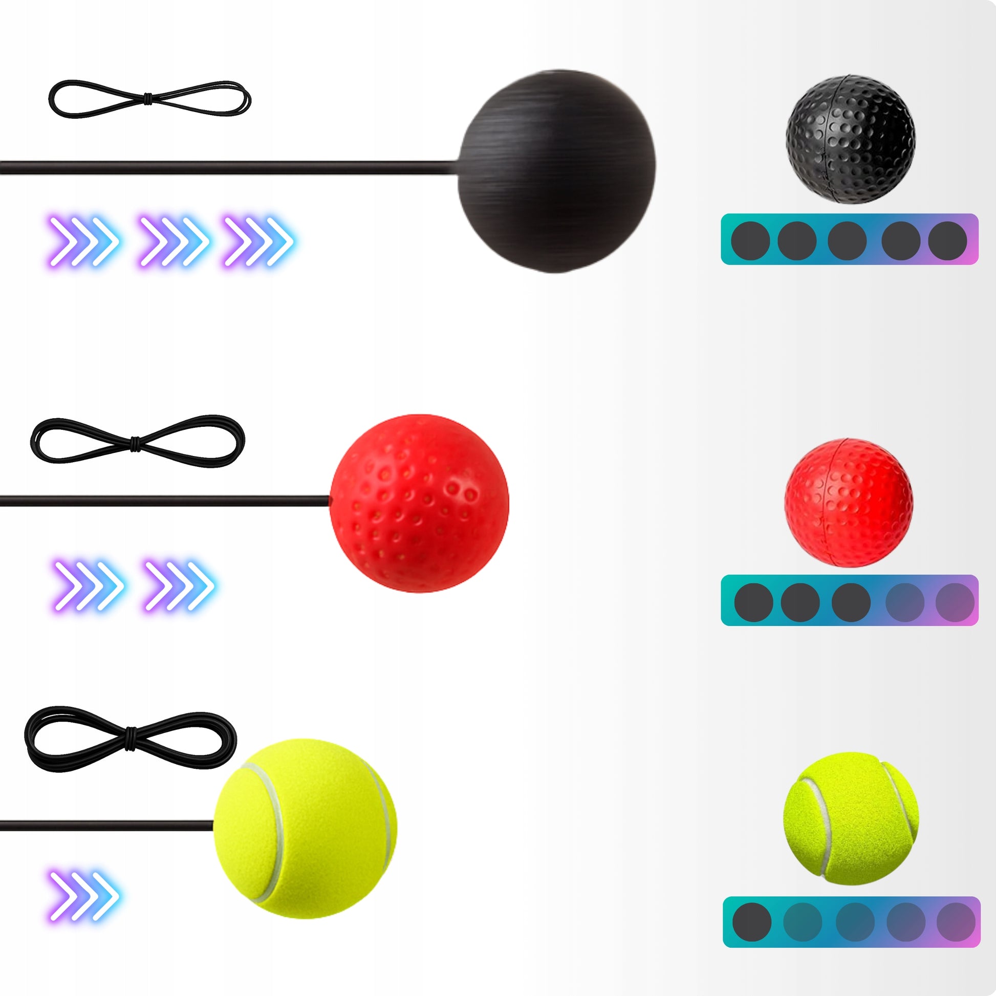 Reflekso kamuolys ant galvos bokso treniruočių rinkinys REFLEX BALL 3 vnt.