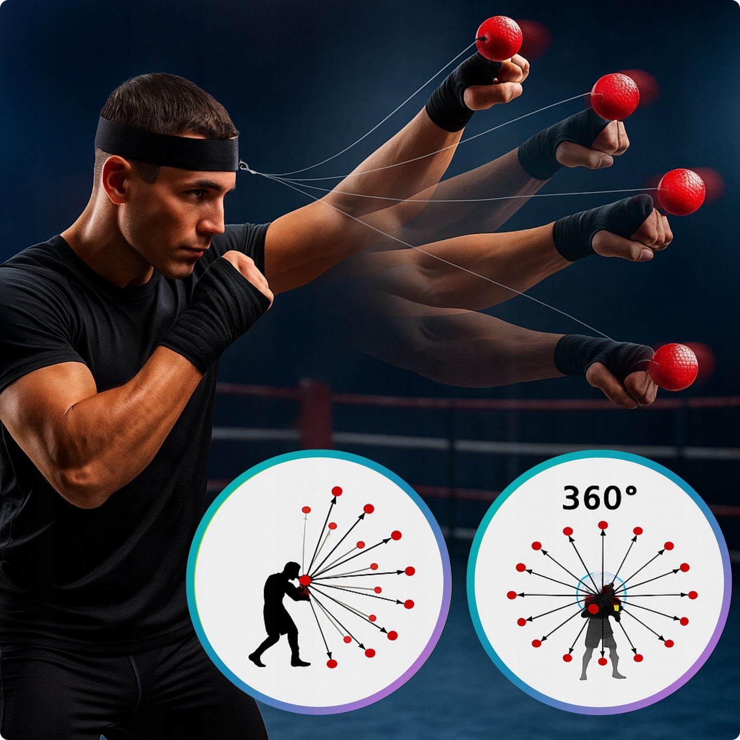 Reflekso kamuolys ant galvos bokso treniruočių rinkinys REFLEX BALL 3 vnt.