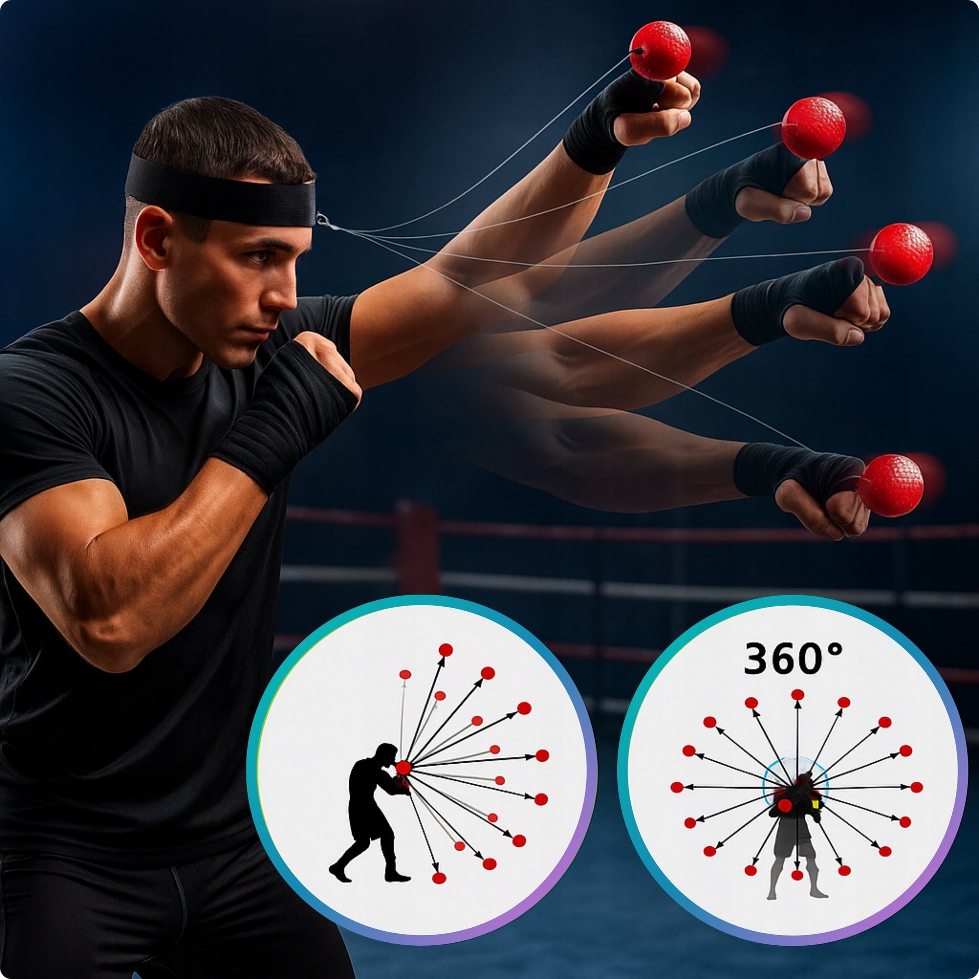 Reflekso kamuolys ant galvos bokso treniruočių rinkinys REFLEX BALL 3 vnt.