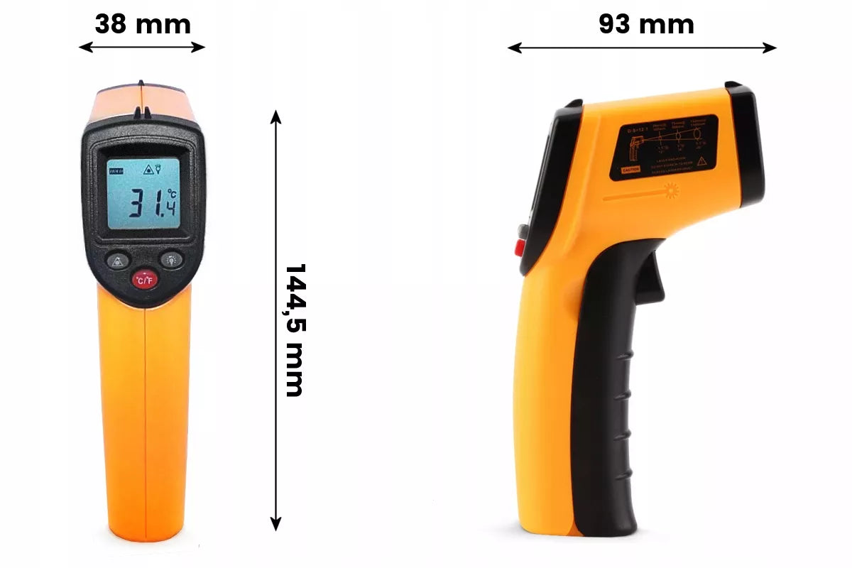 PIROMETRAS LAZERINIS BEKONTAKTIS TERMOMETRAS INFRARAUDONŲJŲ SPINDULIŲ MATUOKLIS -50 +400 LCD