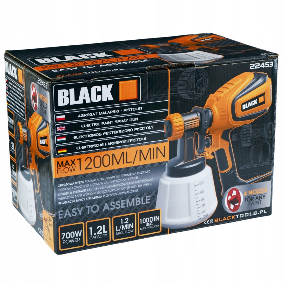 Purškimo pistoleto agregatas sienų dažymui 700W 4 antgaliai 1200ML didelis komplektas