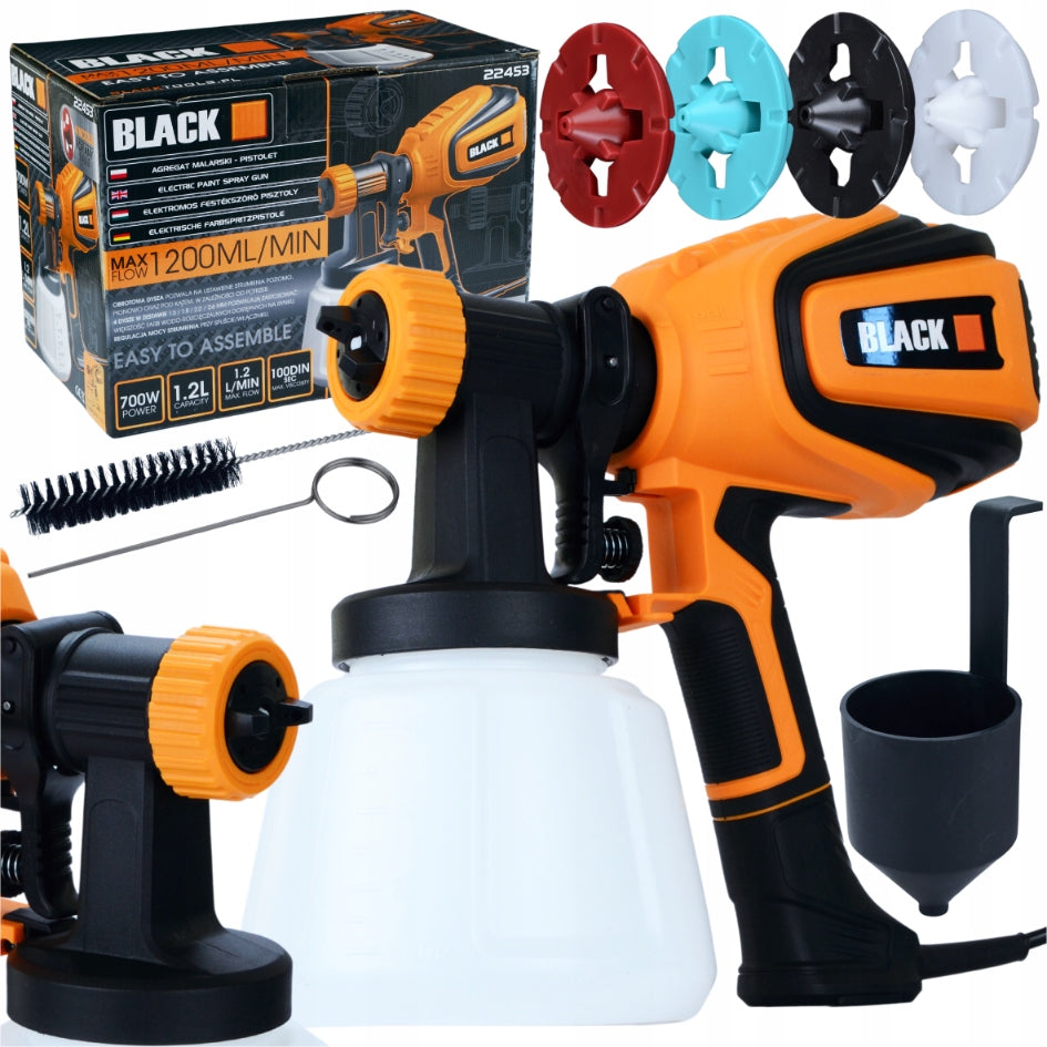 Purškimo pistoleto agregatas sienų dažymui 700W 4 antgaliai 1200ML didelis komplektas