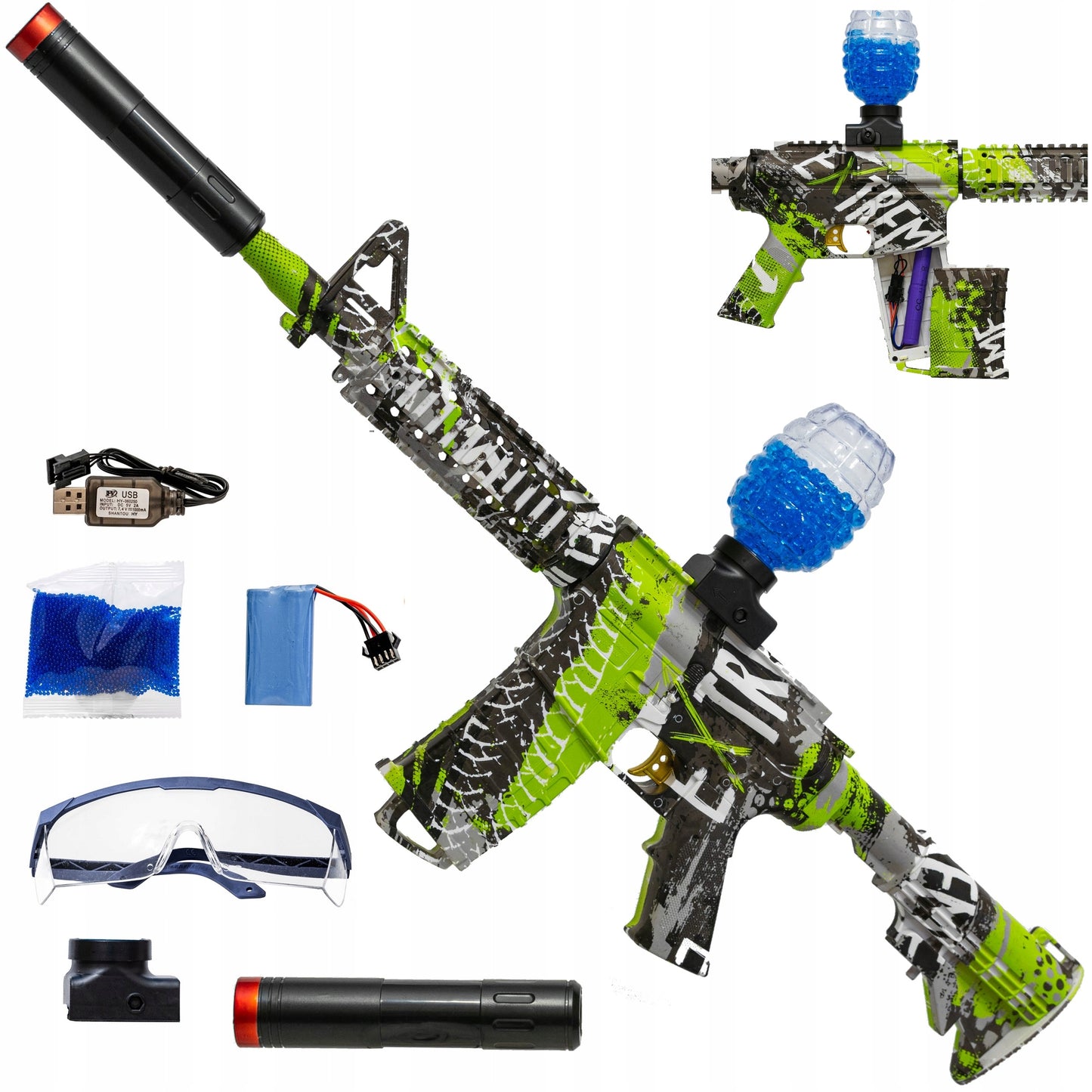 Automatinis pistoletas karabinas vandens gelio rutuliukams, saugus, didelis rinkinys