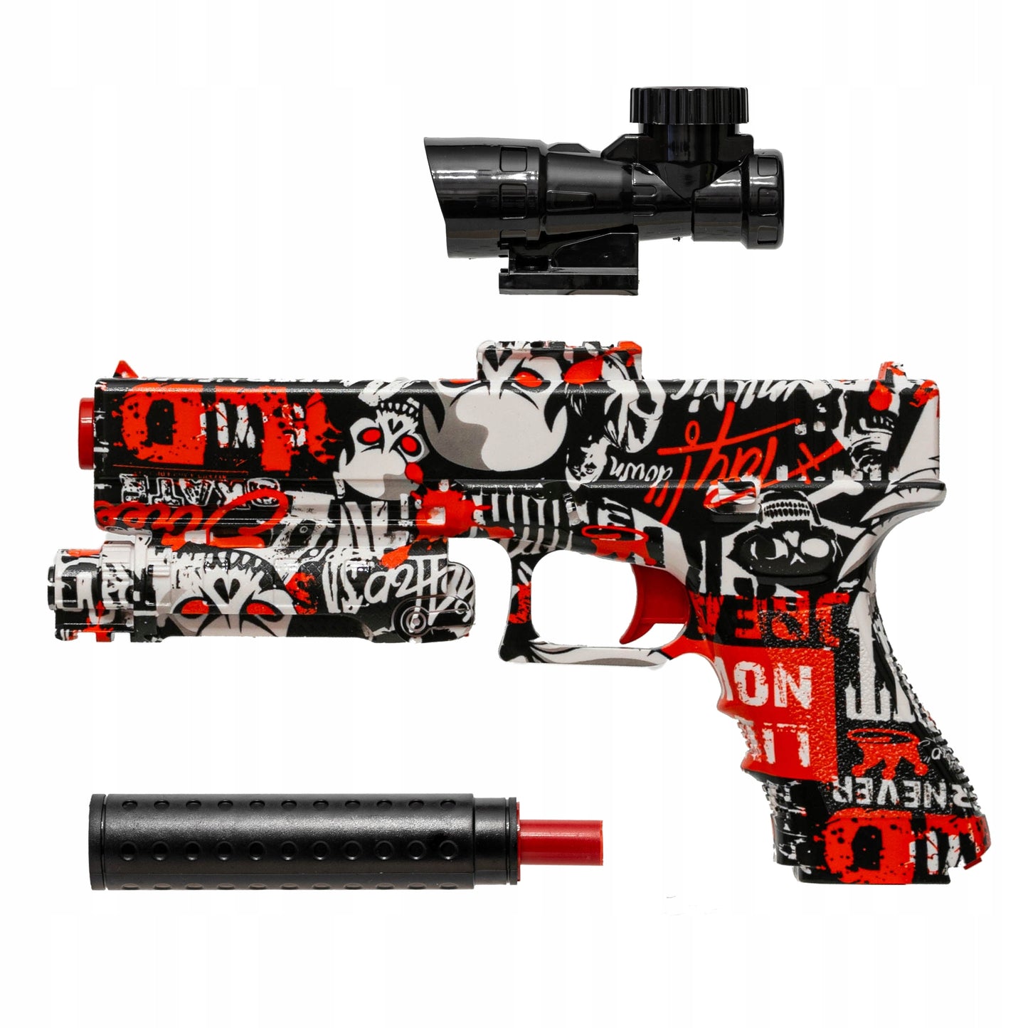 Automatinis pistoletas gelio rutuliukams su duslintuvu vandens rutuliukams