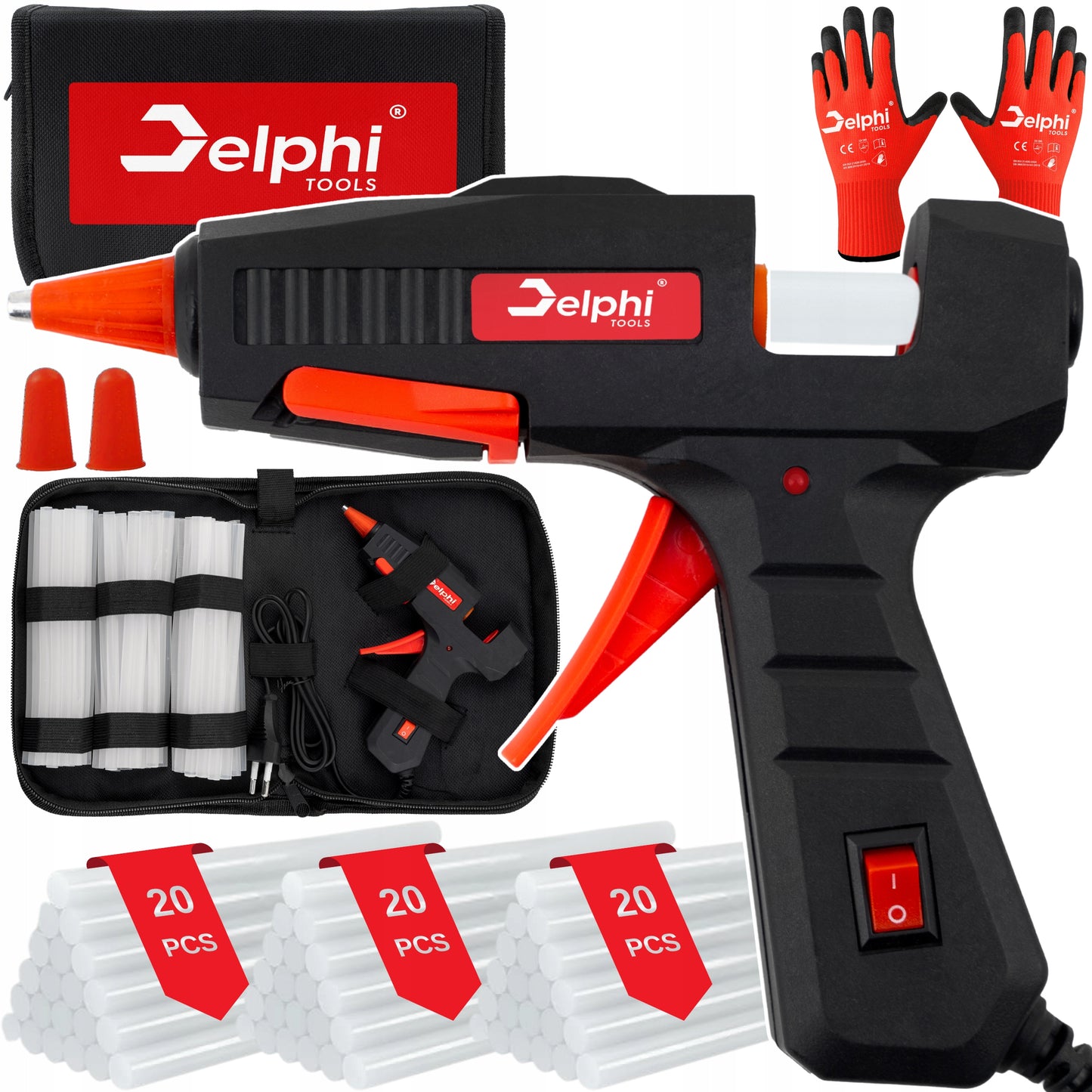 Karštų klijų pistoletas, 100W, 60 vnt. 7mm klijų lazdelės, galingas