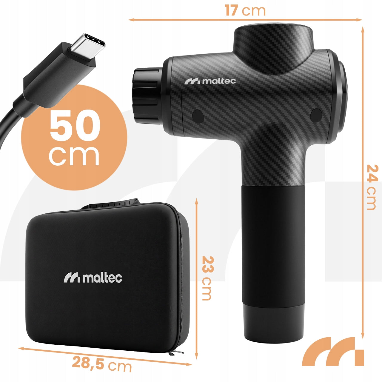 MASAŽINIS PISTOLETO KOMPLEKTAS NUGARAI, KŪNUI, PĖDOMS SU dėklu ir 10 ANTGALIŲ