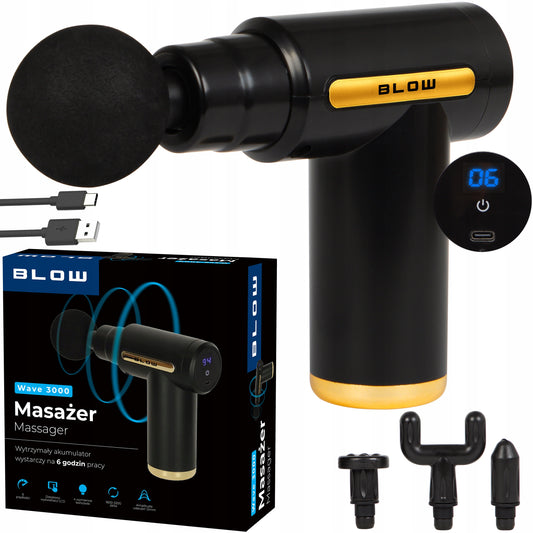 Masažinis pistoletas nugarai, kūnui, pėdoms, masažuoklis MASSAGE GUN, 4 antgalių rinkinys