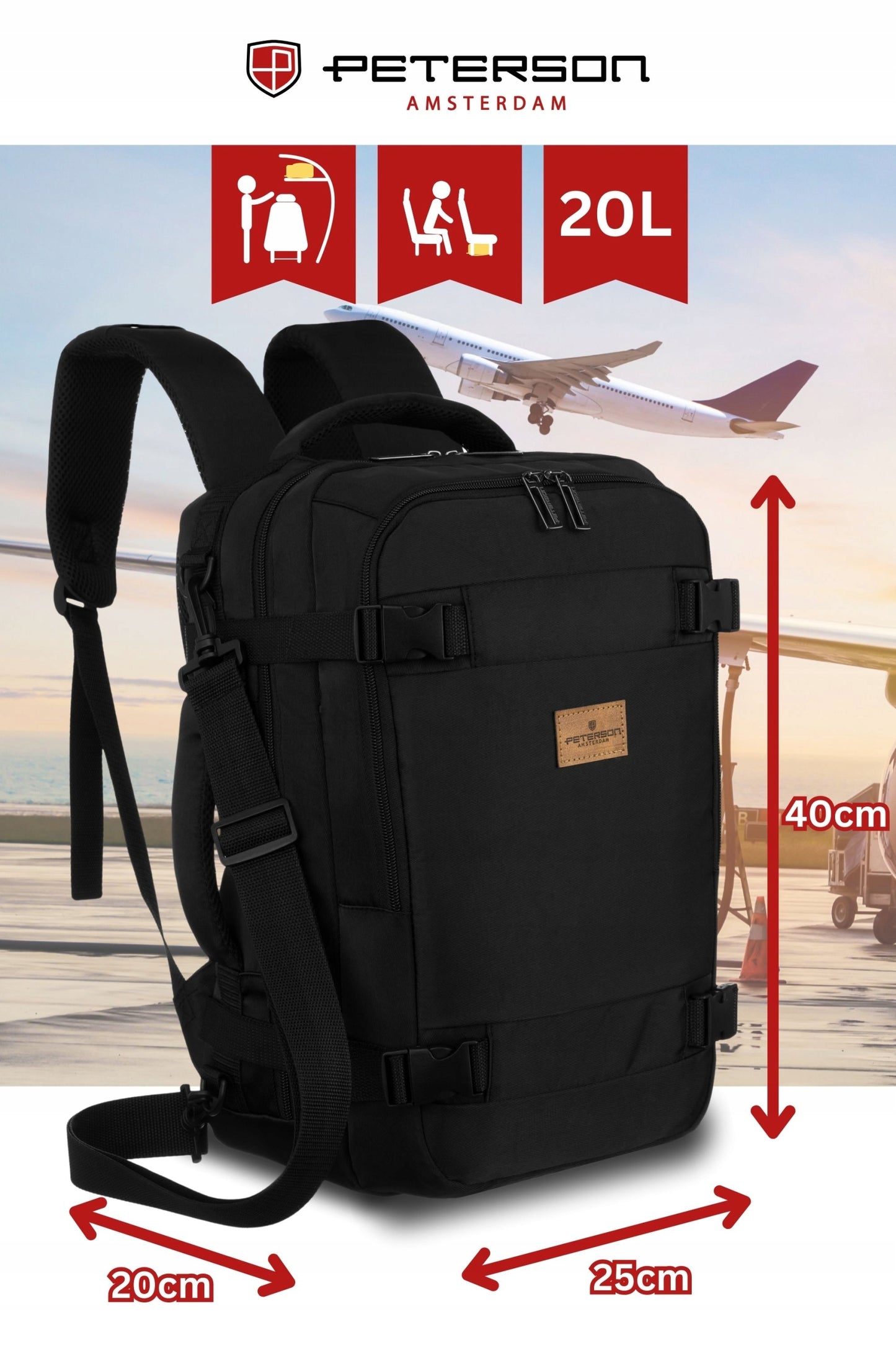 KELIONINĖ RANKINĖ Į RYANAIR LĖKTUVĄ 40X20X25 RANKINIS BAGAŽAS LENGVAS PETERSON